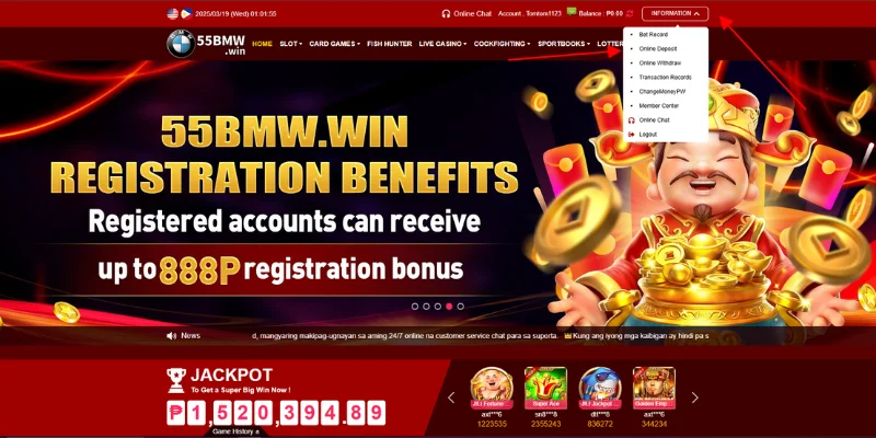 After registering or logging in, select Information then select Online Deposit at 55BMW Lobby